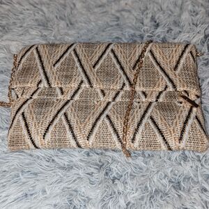 Elegant Woven Clutch in Tan and Black